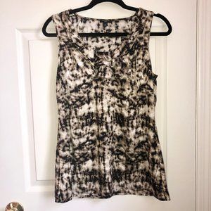 Ann Taylor Silk Sleeveless Ruffle Patterned Blouse